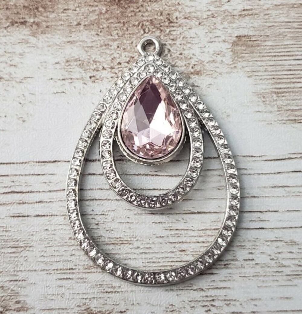 Vintage Pendant - Large Pink & Clear Gems - No Chain Included
